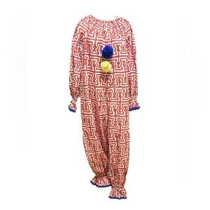 Clown costume jumpsuit vintage handmade red/green Pom Pom unisex